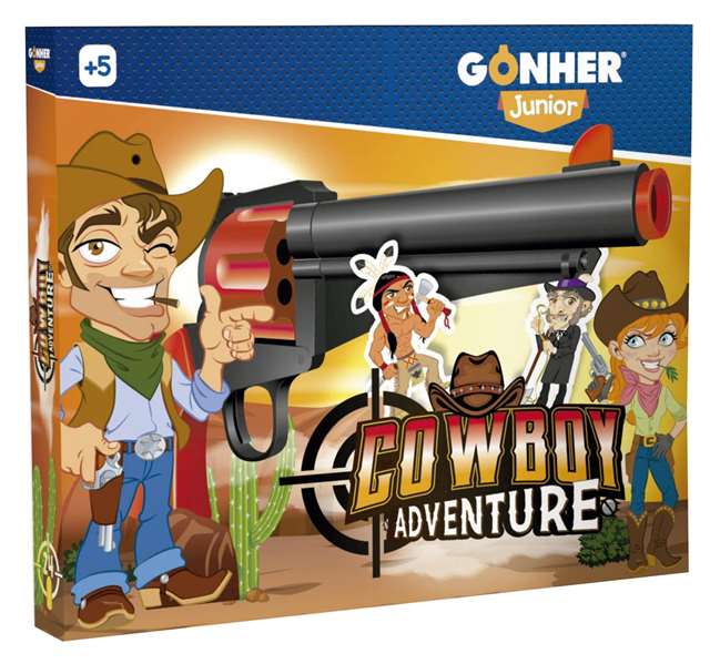 GONHER Pistola Cowboy Shooting con 24 balas blandas y 4 personajes