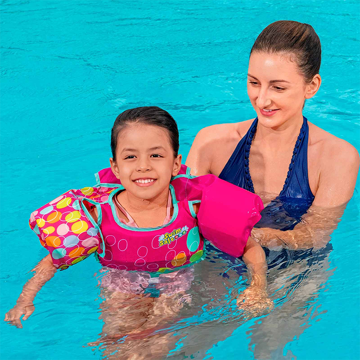 Bestway Chaleco Hinchable Textil Suave Seguridad Bebe Color Surtido 56 cm +3 a 6 Años Playa y Piscina 32174