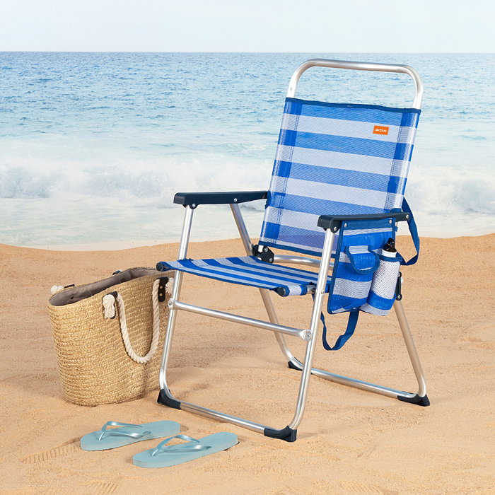 Aktive Silla plegable fija marinera con bolsillo Azul y blanco Aktive Silla plegable fija marinera con bolsillo Azul y blanco