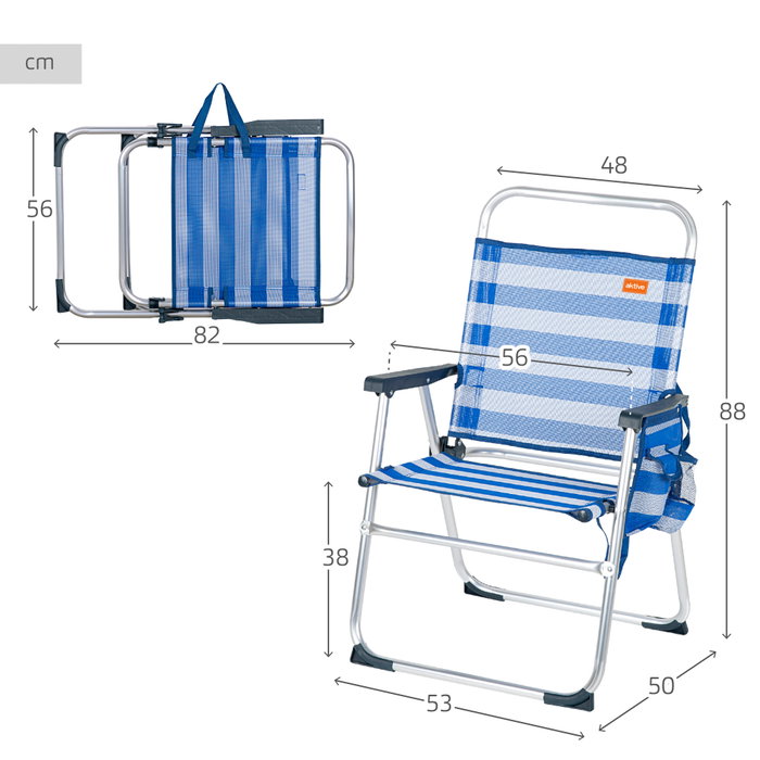 Aktive Silla plegable fija marinera con bolsillo Azul y blanco Aktive Silla plegable fija marinera con bolsillo Azul y blanco