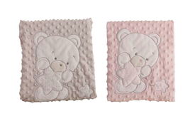 Creaciones Llopis Manta Doble Oso Bordado Rosa 100x75cm en Cajita de Regalo