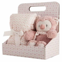 Creaciones Llopis Manta Doble Cara 75 x 75 cm + Peluche Búho 25 cm Caja