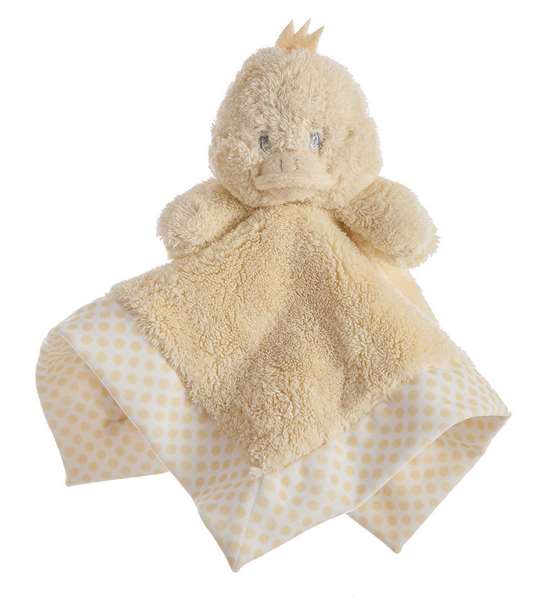 Creaciones Llopis Dou-dou Pata Amarillo Rizo Lunares Doble Capa 30x30cm para Bebés y Niños a Partir de 3 Años