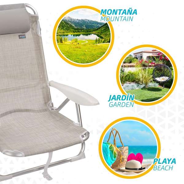 Color Baby Silla de Playa Plegable Ibiza con Cojín y Bolso, Beige