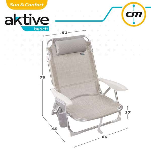 Color Baby Silla de Playa Plegable Ibiza con Cojín y Bolso, Beige