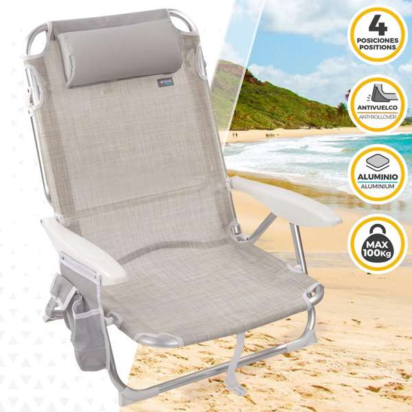 Color Baby Silla de Playa Plegable Ibiza con Cojín y Bolso, Beige