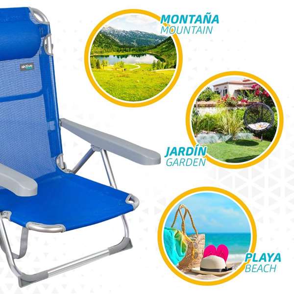 Color Baby Silla de Playa Plegable Alta de Aluminio con Asa - Azul