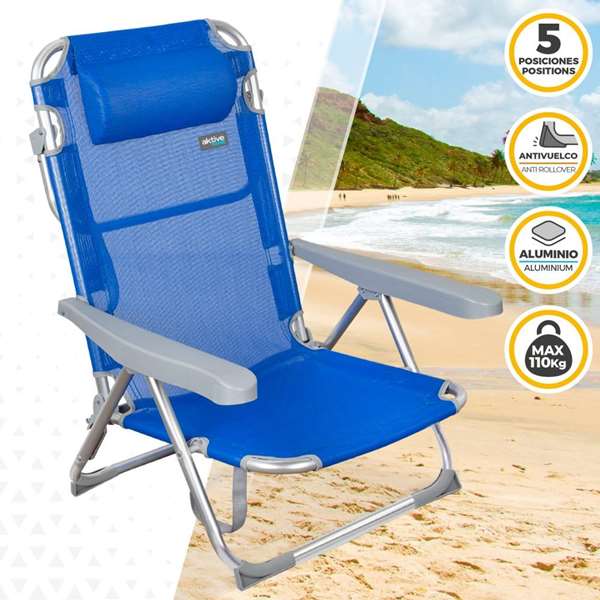 Color Baby Silla de Playa Plegable Alta de Aluminio con Asa - Azul
