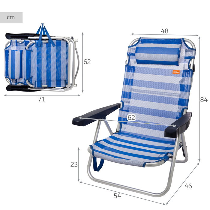 Aktive Silla plegable multiposición Beach azul con cojín Aktive Silla plegable multiposición Beach azul con cojín