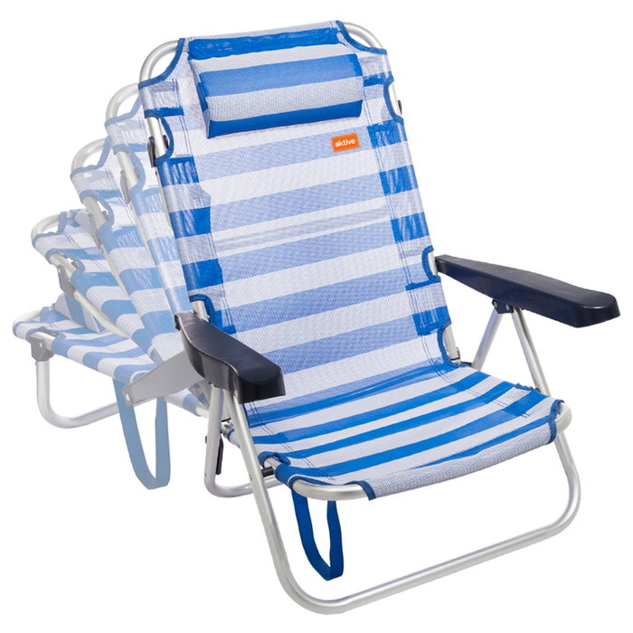 Aktive Silla plegable multiposición Beach azul con cojín Aktive Silla plegable multiposición Beach azul con cojín