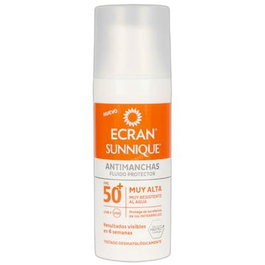 Ecran Sunnique Protector Solar Facial Antimanchas SPF50+ 50 ml - Fluido de Muy Alta Protección UVA/UVB e IR, VitEox 80®, Biodegradable, No Pica Ojos, Dosificador