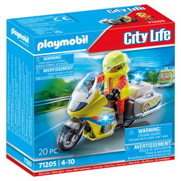 Playmobil Moto De Emergencias Con Luz Intermitente 71205, Médico De Rescate Con Accesorios