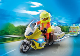 Playmobil Moto De Emergencias Con Luz Intermitente 71205, Médico De Rescate Con Accesorios