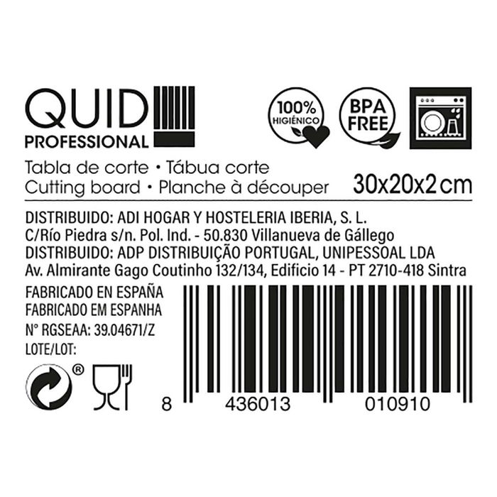 Tabla Corte Polietileno Accessories Quid Professional 30x20x2 cm