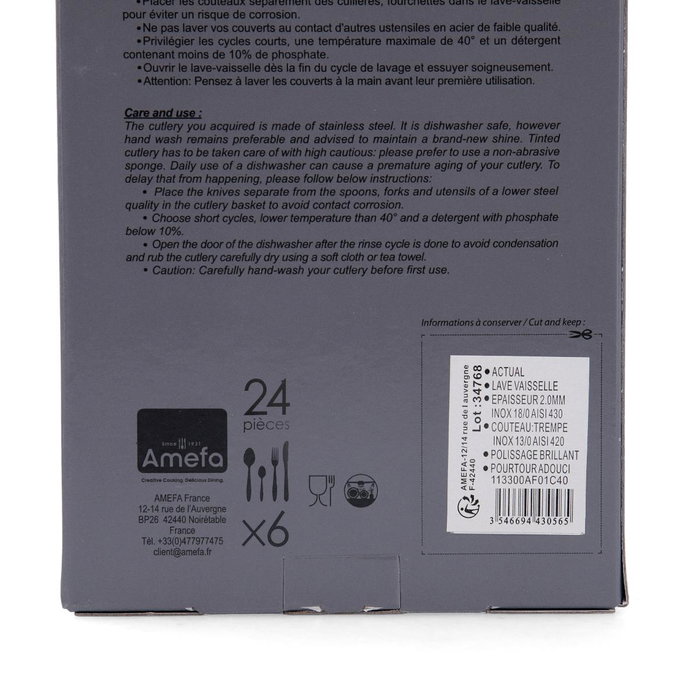 Set 24 Cubiertos Acero Inox Actual Amefa 27 cm-1,5-1,2 mm