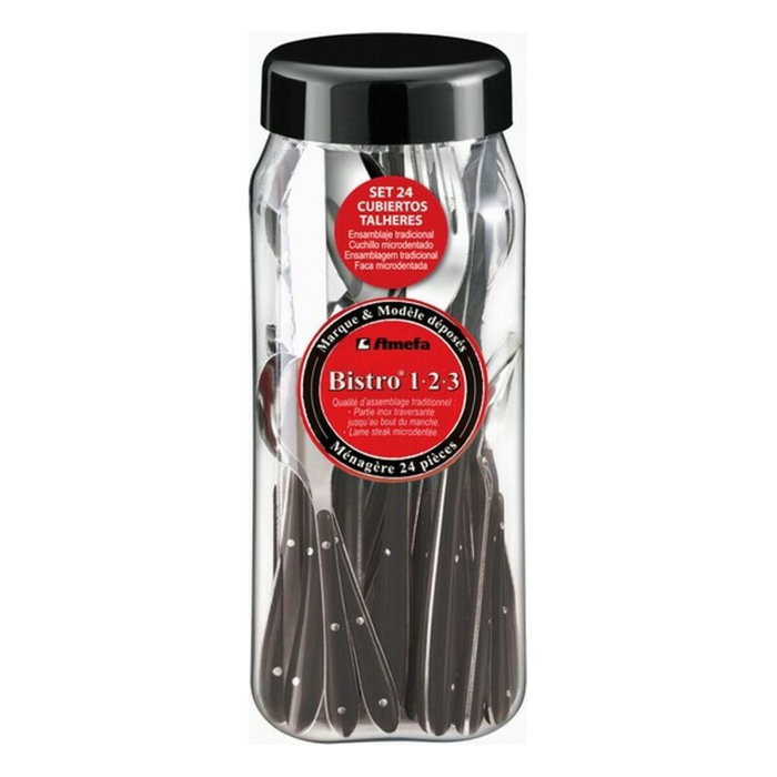 Amefa Set de 24 Cubiertos Bistro 1-2-3 Acero Inox Negro 1,5 mm Amefa Set de 24 Cubiertos Bistro 1-2-3 Acero Inox Negro 1,5 mm