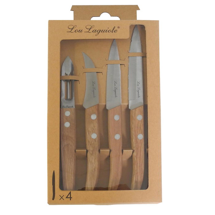 4 Piezas de Corte Madera Forest Madera Amefa 21,5 - 19,4 - 17,5 - 16,9 cm