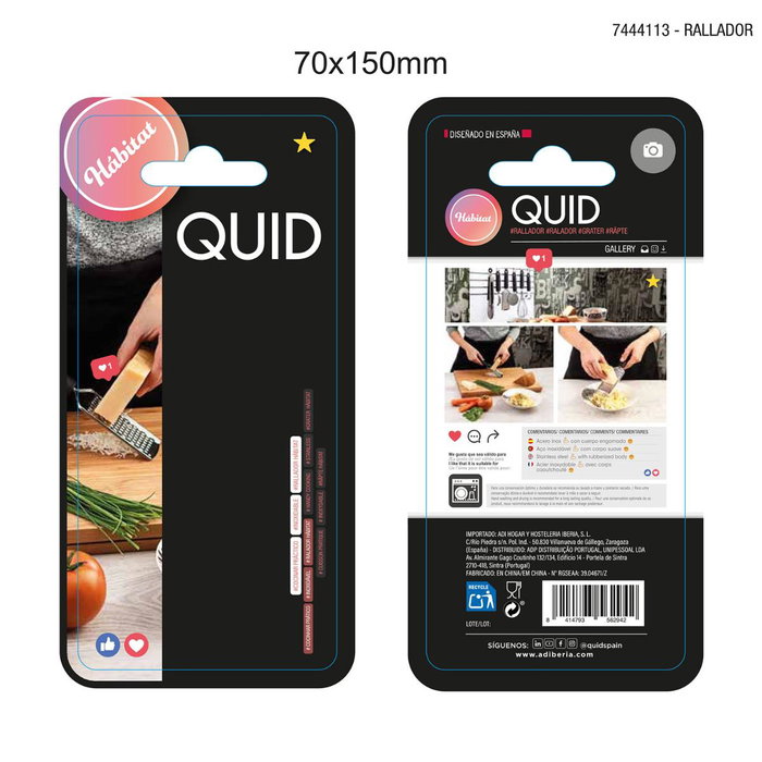 Rallador Queso Acero Inoxidable Habitat Quid 27x8x3 cm