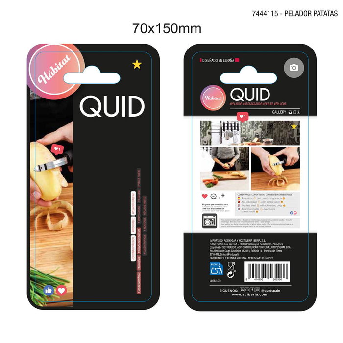 Pelador Patatas Acero Inoxidable Habitat Quid 19x2x2 cm Pelador Patatas Acero Inoxidable Habitat Quid 19x2x2 cm