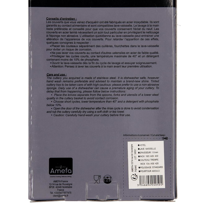 Set 24 Cubiertos Acero Inox Hotel Amefa 27 cm-1,5-1,2 mm