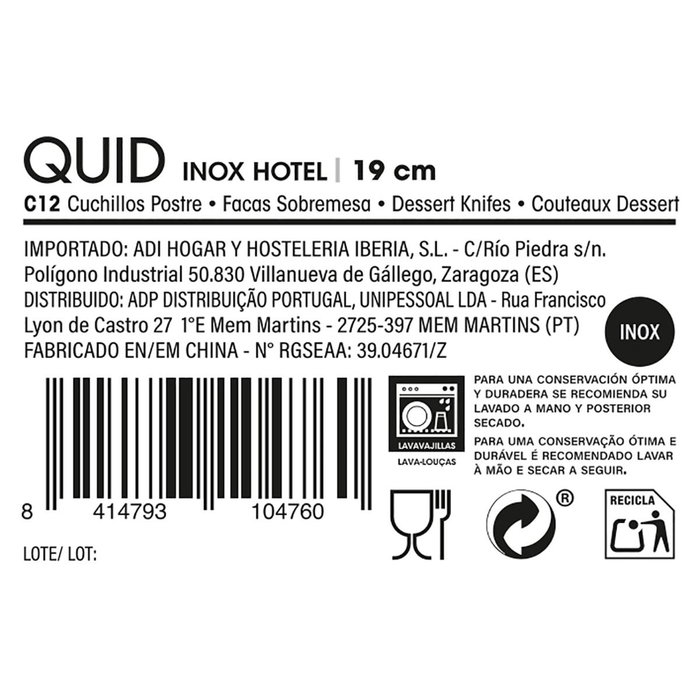 Caja 12 Cuchillos Postre Acero Inox Inox Hotel Quid 19 cm Caja 12 Cuchillos Postre Acero Inox Inox Hotel Quid 19 cm
