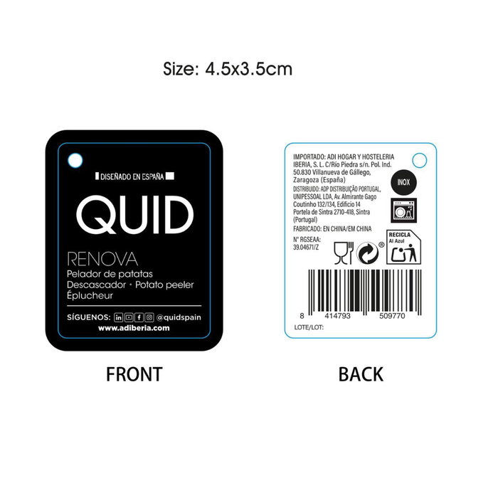 Pelador Patatas Acero Inoxidable Kitchen Renova Quid 19x2x2 cm