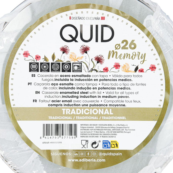 Cacerola Acero Esmaltado Memory Quid 26 cm - 743 cL