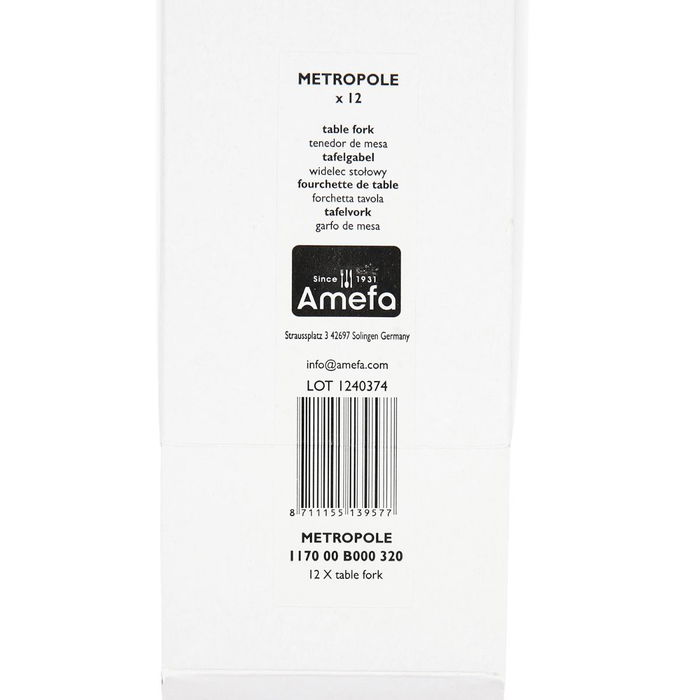 Caja 12 Tenedores Mesa Acero Inox Metropole Amefa 21,1 cm-2,5 mm
