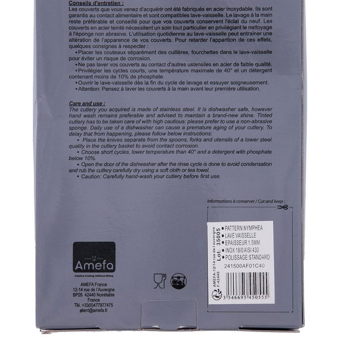 Set 24 Cubiertos Acero Inox Nymphea Amefa 27 cm-1,5-1,2 mm