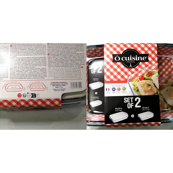 Ô Cuisine Set de 2 Fuentes Rectangulares de Vidrio Transparente Ô Cuisine Set de 2 Fuentes Rectangulares de Vidrio Transparente