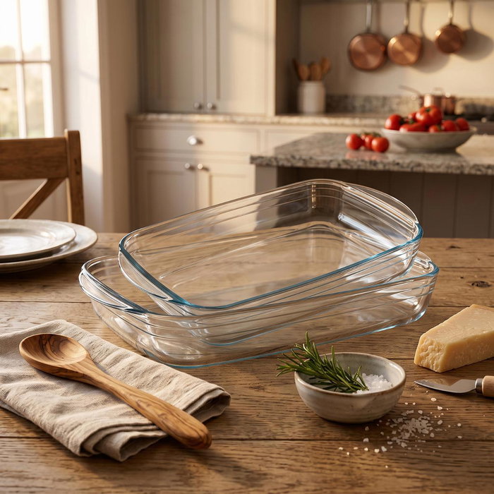 Ô Cuisine Set de 2 Fuentes Rectangulares de Vidrio Transparente Ô Cuisine Set de 2 Fuentes Rectangulares de Vidrio Transparente