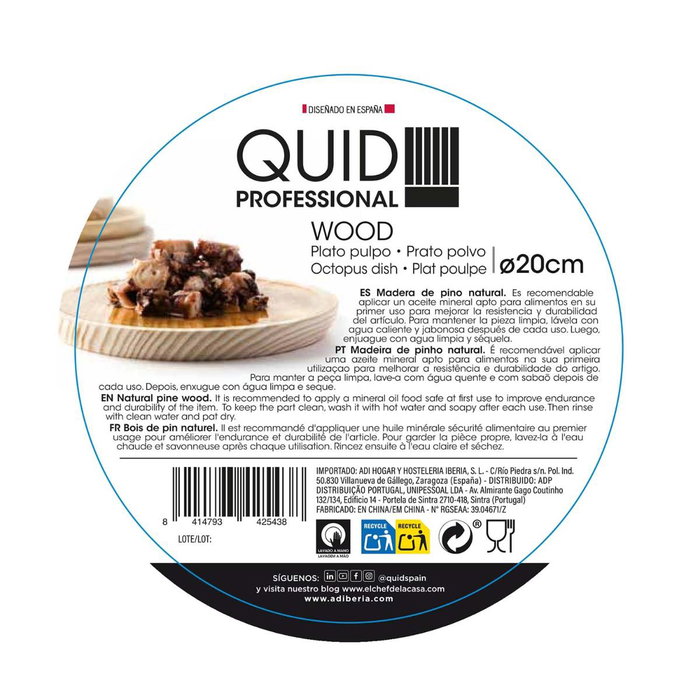 Plato Pulpo Madera Pulpo Quid Professional 20 cm