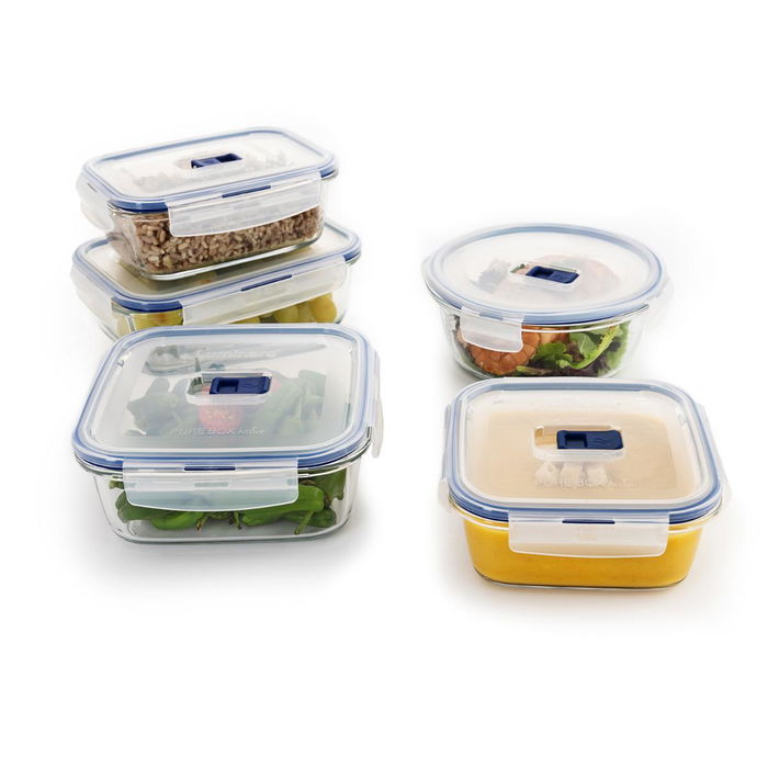 Set 5 Herméticos Vidrio con Tapa Pure Box Active Luminarc 76 cL - 82 cL - 92 cL - 2*122 cL