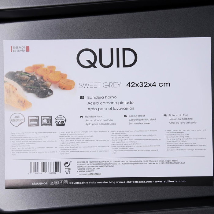 Bandeja Horno Acero Pintado Sweet Grey Quid 42x32x4 cm