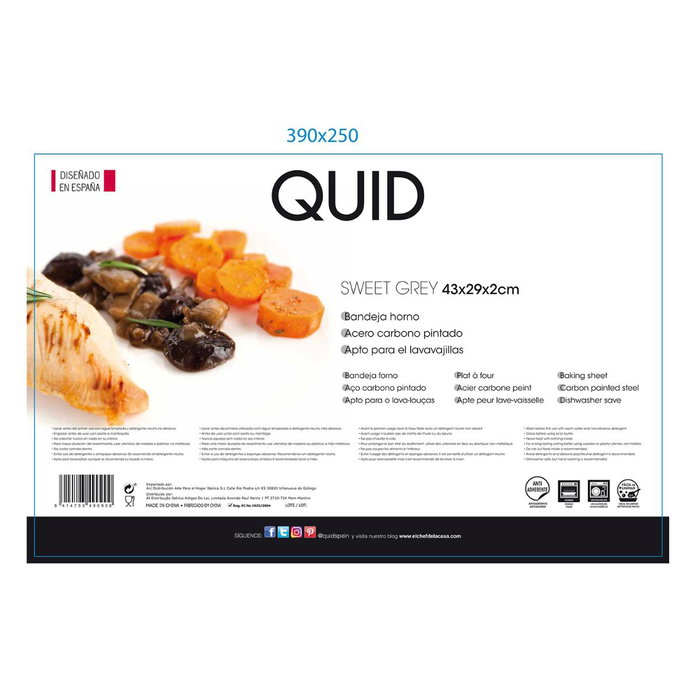 Bandeja Horno Acero Pintado Sweet Grey Quid 43x29x2 cm