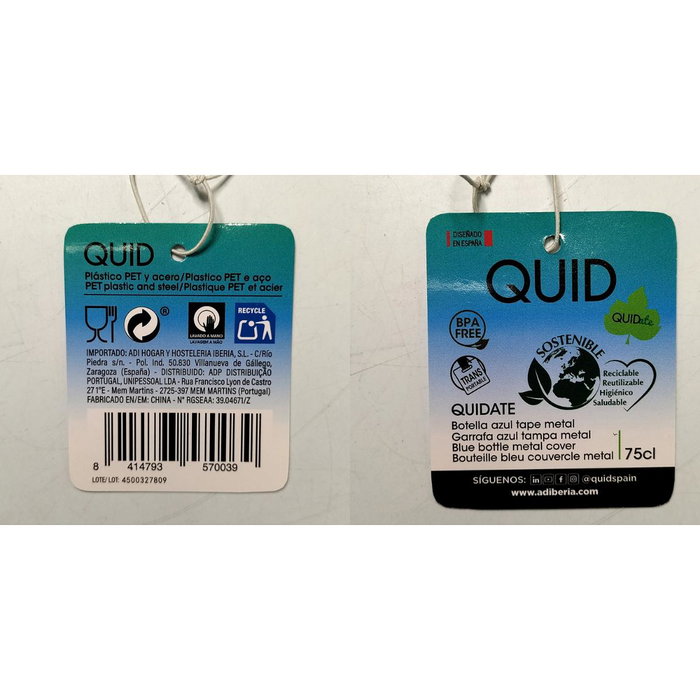 Quid Botella de Transporte Quidate Azul 0,75 L