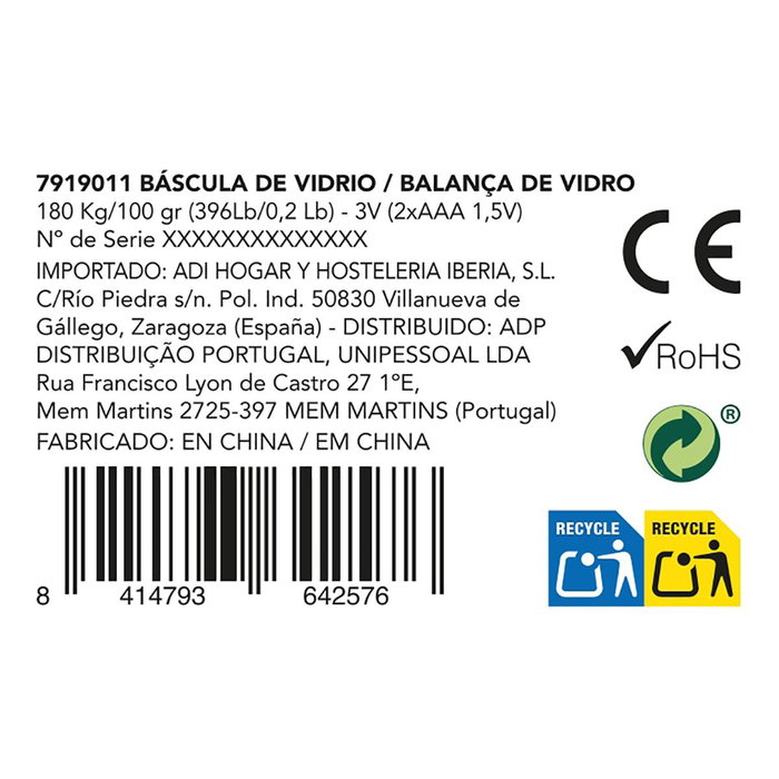 Báscula de Baño Gallery DCook Hasta 180 kg - 28x28x2,5 cm