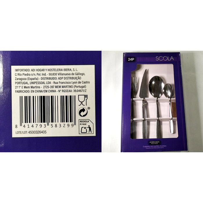 Cubertería Scola de 24 piezas con chuleteros en acero inoxidable Cubertería Scola de 24 piezas con chuleteros en acero inoxidable
