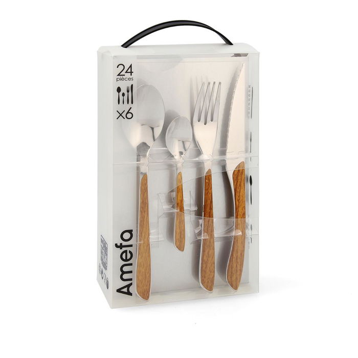Set 24 Cubiertos Mango Madera Eclat Amefa 14-8-25 cm