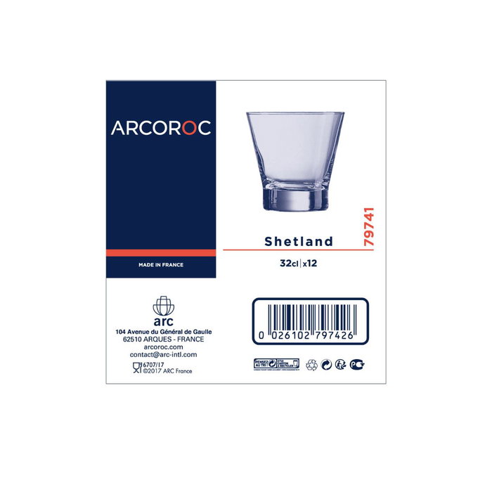 Caja 12 Vasos Bajos Vidrio Shetland Arcoroc 32 cL