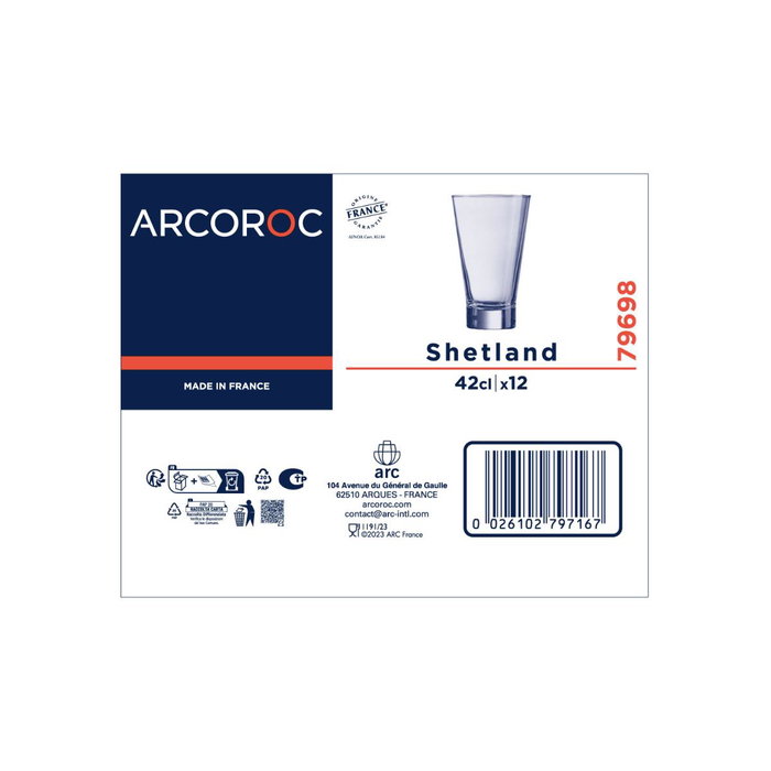 Caja 12 Vasos Altos Vidrio Shetland Arcoroc 42 cL