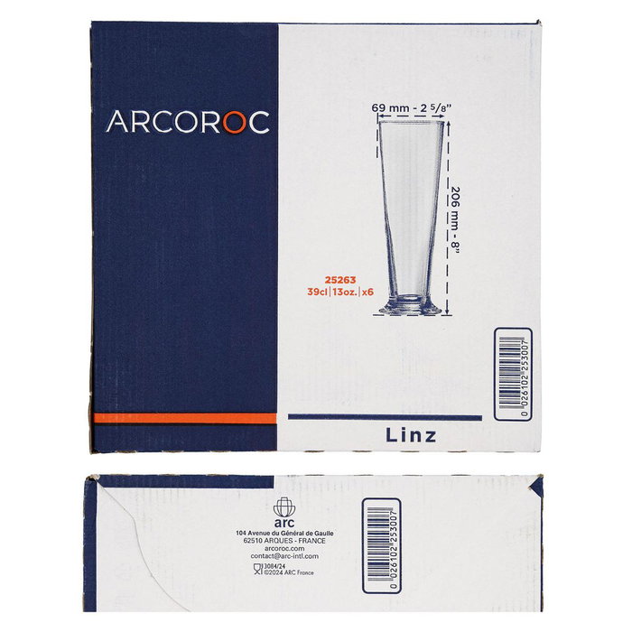 Caja 6 Vasos Altos Cerveza Vidrio Linz Arcoroc 39 cL