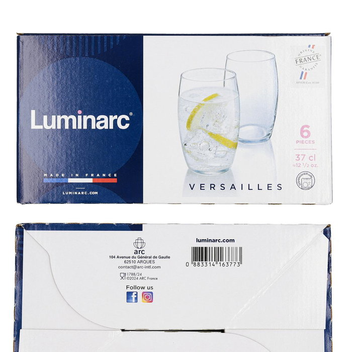 Caja 6 Vasos Altos Vidrio Versailles Luminarc 37,5 cL Caja 6 Vasos Altos Vidrio Versailles Luminarc 37,5 cL