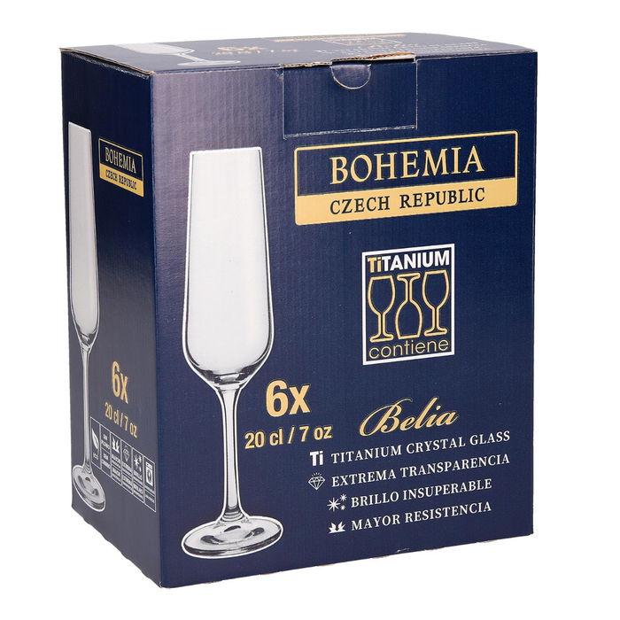 Caja 6 Copas Flauta Cristalín Belia Bohemia 20 cL Caja 6 Copas Flauta Cristalín Belia Bohemia 20 cL