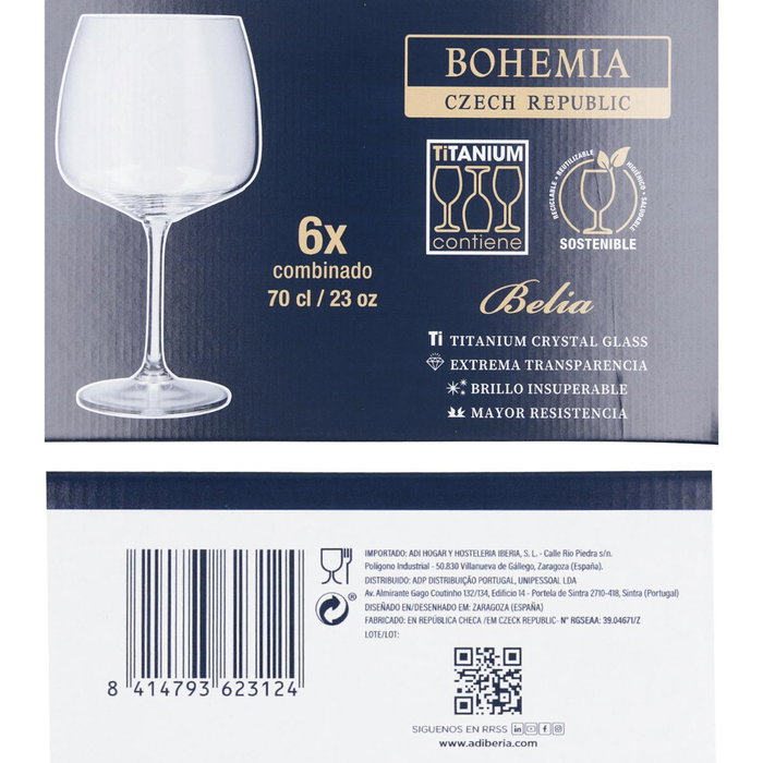 Bohemia Caja de 6 Copas Belia de 70 cL Transparentes
