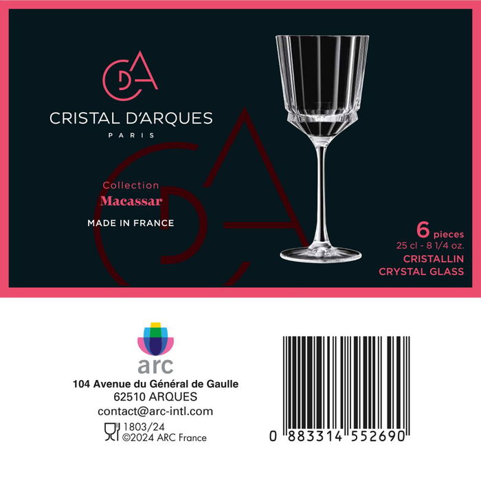 Caja 6 Copas Agua Cristalin Macassar Cristal d'Arques 25 cL