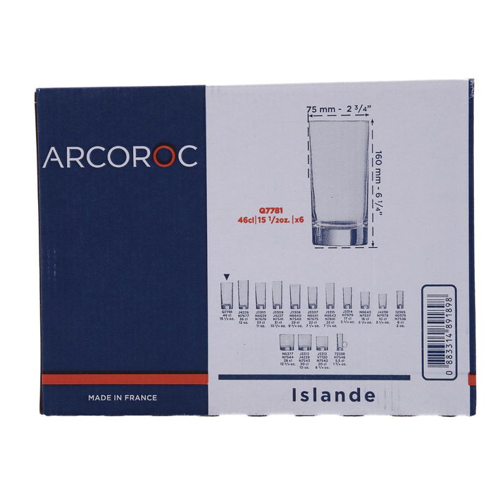Arcoroc Caja de 6 Vasos Altos Islande de Vidrio 46 cL