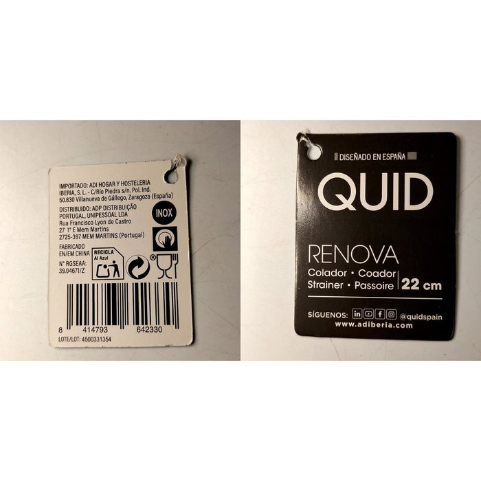 Quid Colador Renova de 22 cm con aro plano Quid Colador Renova de 22 cm con aro plano