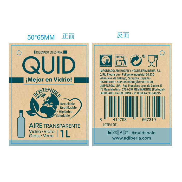 Botella Mesa Vidrio con Tapón Aire Quid 1 L