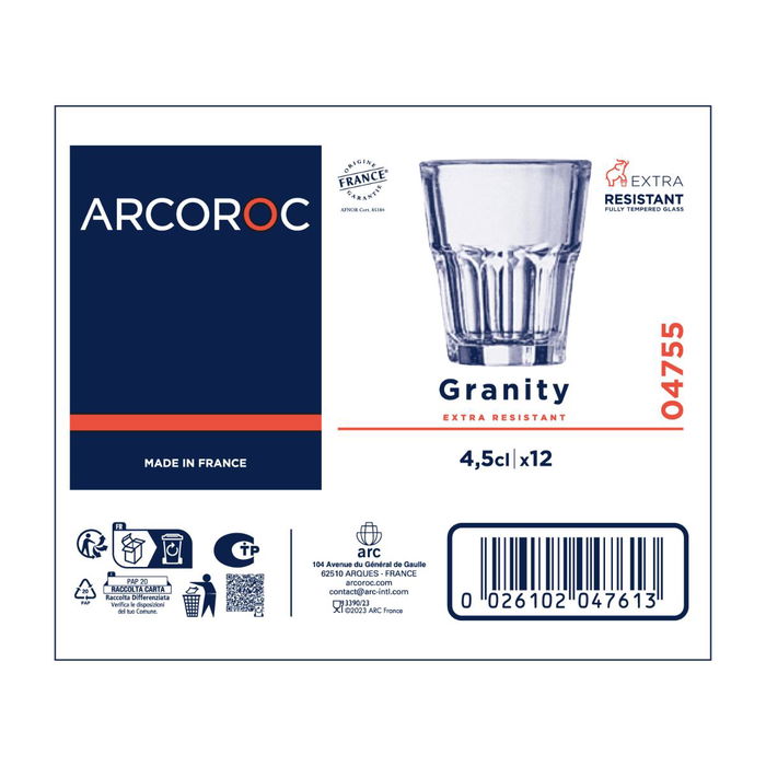 Caja 12 Vasos Bajos Vidro Granity Arcoroc 4,5 cL